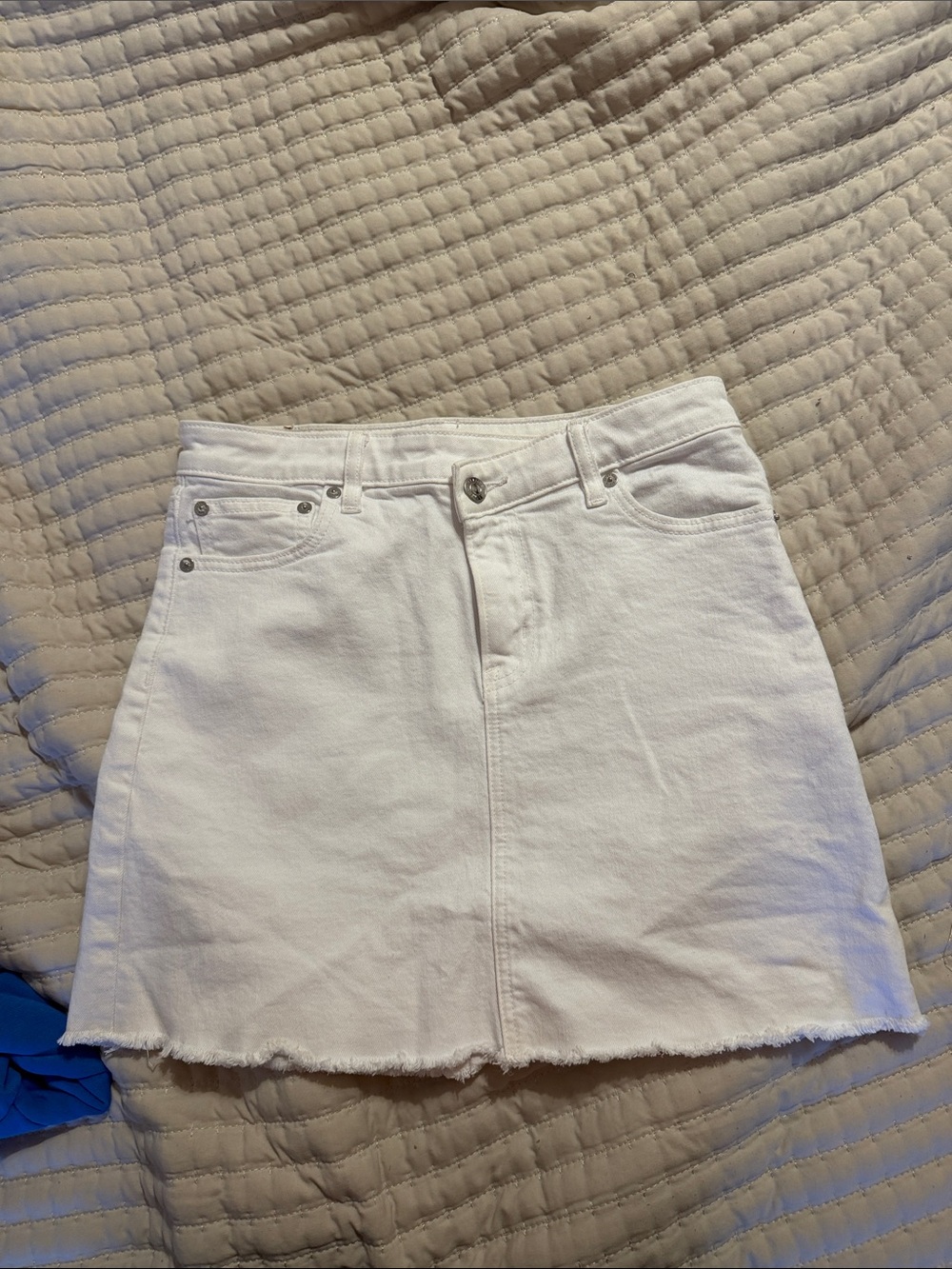 American Eagle Outfitters White Denim Mini Skirt with Raw Hem